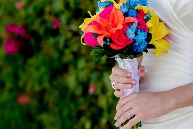 1colourful bridal bouquet with blue 