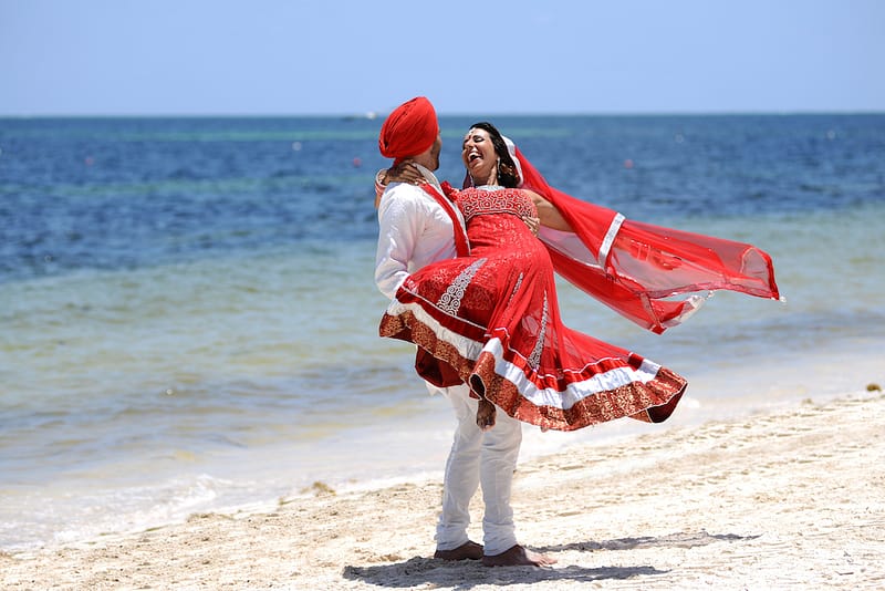 South Asian Destination Wedding Couple on the beach in Mexico