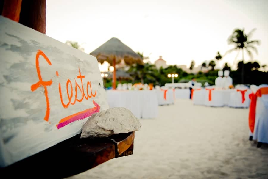  Fiesta sign at wedding in Mexico