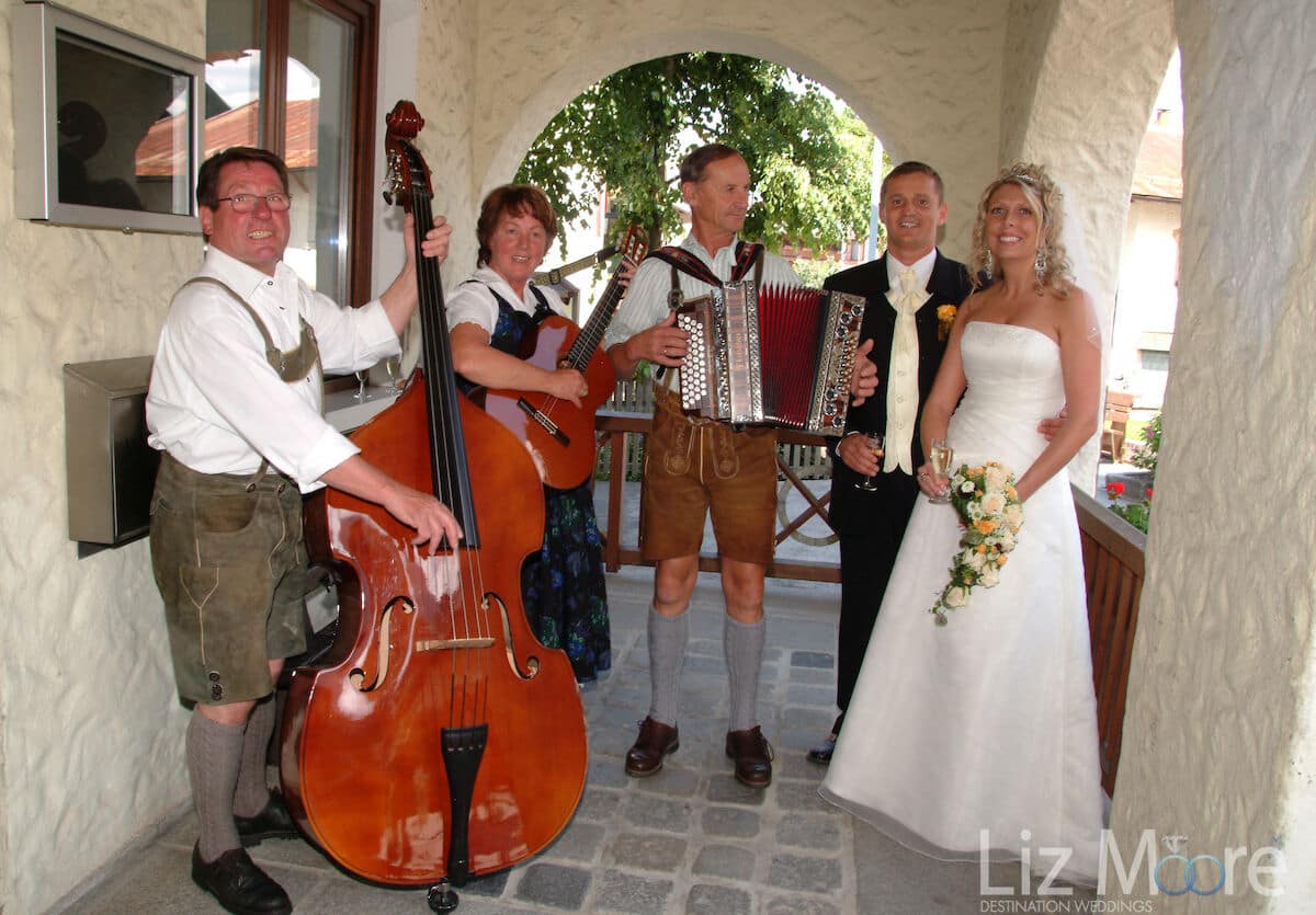 Austrian Band playing music with bride and groom 